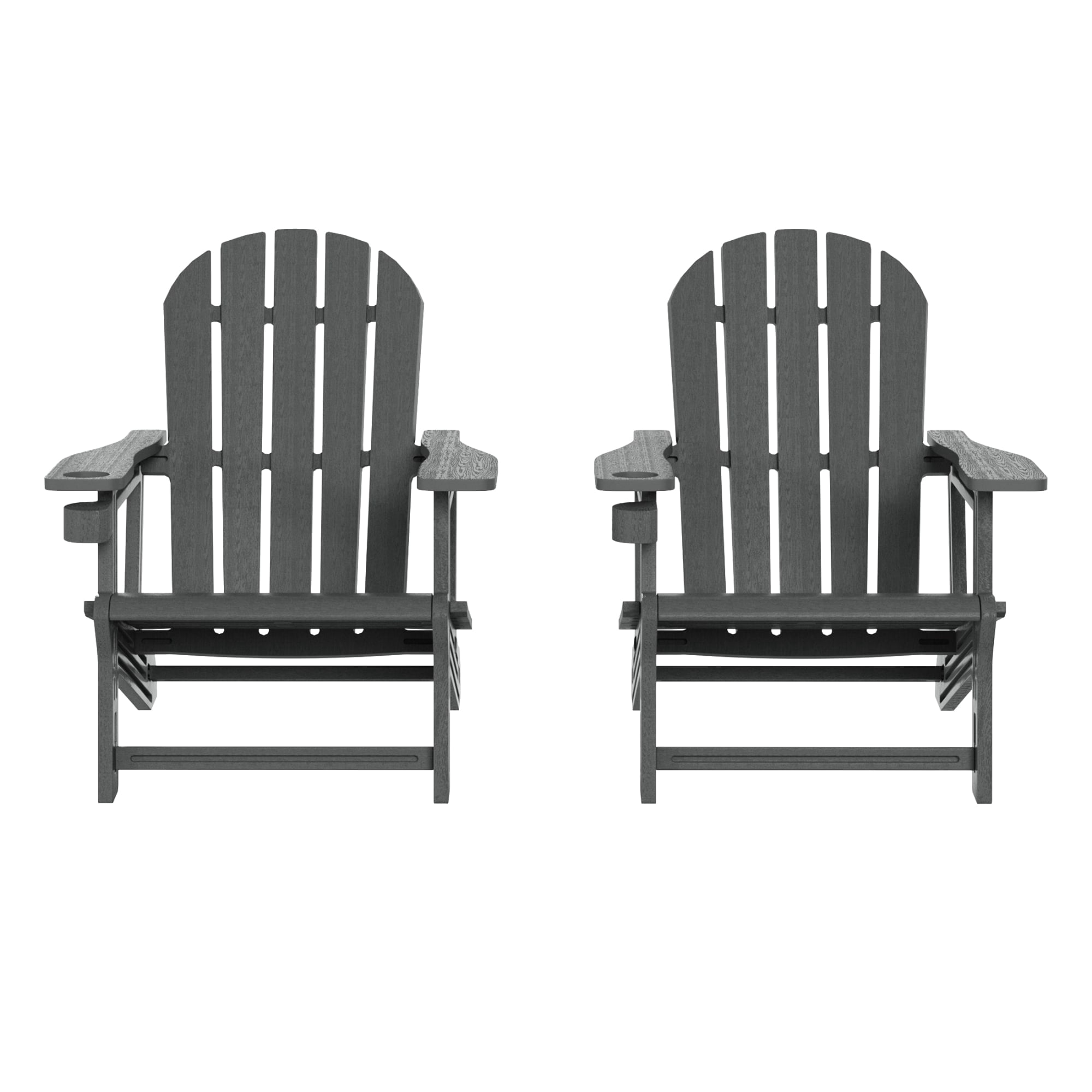 WestinTrends Azura Tool-Free Assembly Outdoor Patio HDPE Plastic Adirondack Chair with Cup Holder (Set of 2), Gray