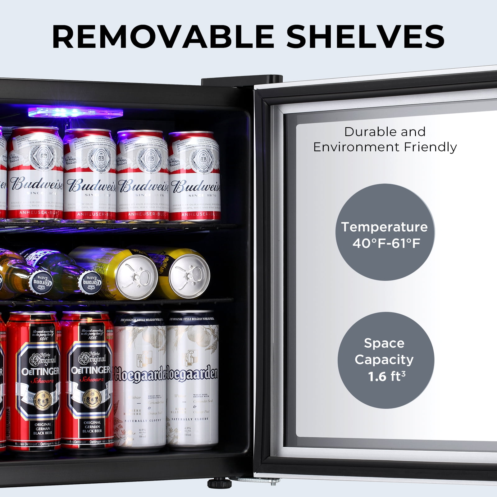 WAA Glass Door Beverage Refrigerator Cooler, Mini Fridge