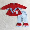 thumbnail image 1 of Ropa de dormir de algodón con bordado de Papá Noel para niña, conjunto de pantalones a cuadros, conjunto para niño de pijama de niño, 1 of 2