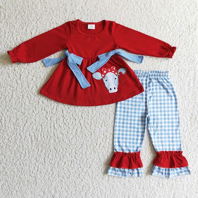 Ropa de dormir de algodón con bordado de Papá Noel para niña, conjunto de pantalones a cuadros, conjunto para niño de pijama de niño