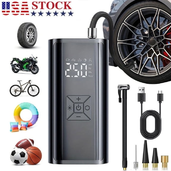 Digital Bike Car Tire Inflator & Portable Rechargeable Battery Air Compressor