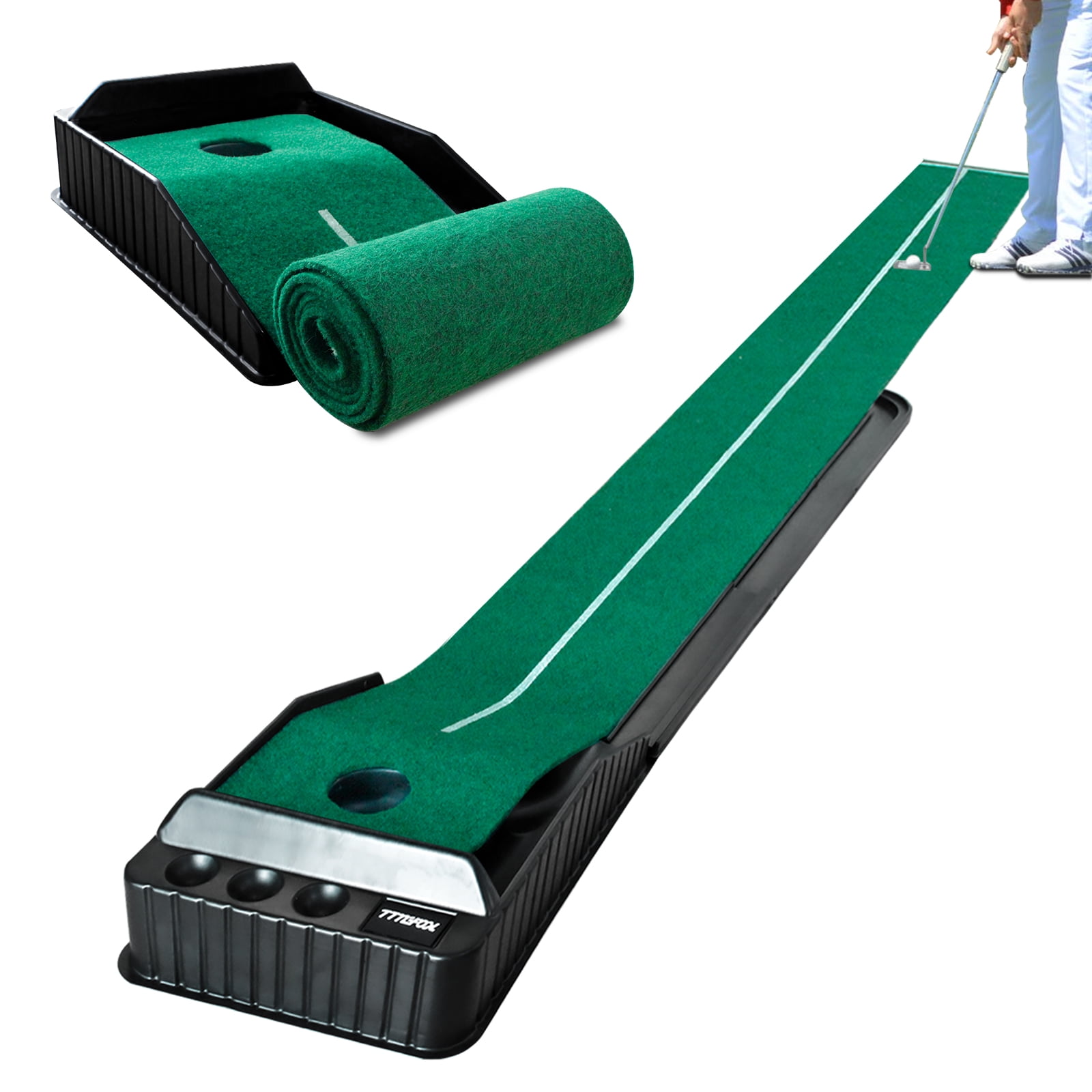 SPRAWL Golf-Puttingmatte – 3,5 M Grün Mit Putter, Bällen & Lochabdeckungen Für Indoor/Outdoor