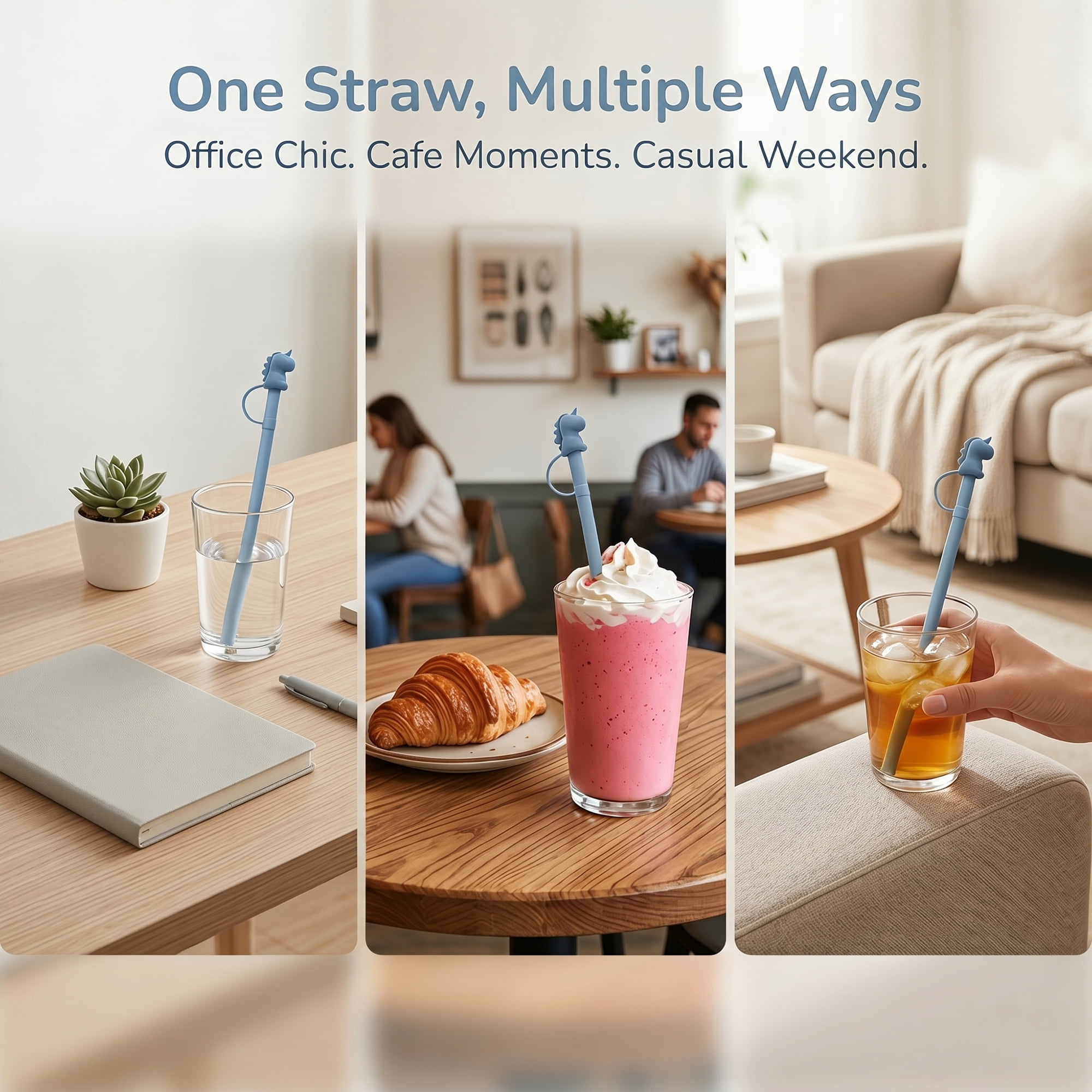 Unique Bargains 6Pcs Reusable Durable Dishwasher Safe Silicone Straws Blue A