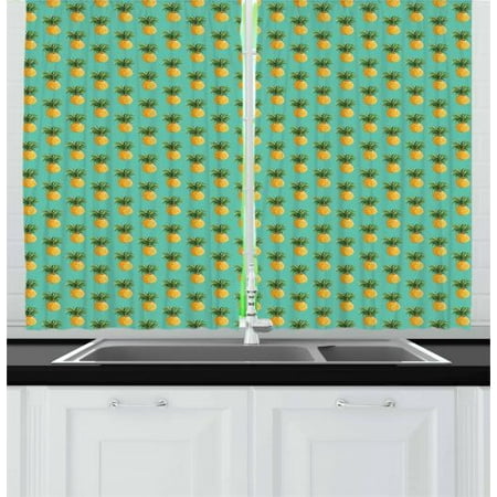 Fruit Curtains 2 Panels Set Tropical Pineapples And Leaves Exotic