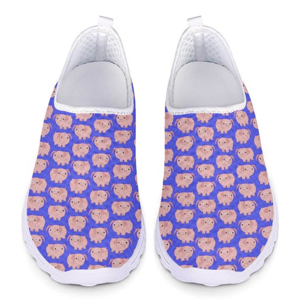 Zapatos planos informales con estampado de cerdo de dibujos animados para mujer, zapatos antideslizantes para caminar en casa, zapatillas de deporte de malla suaves y ligeras, regalo