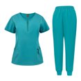 thumbnail image 3 of Multi-Pocket Scrub Set, Unisex Short Sleeve Uniform with Tool Pockets, Practical for Carrying Gear in Healthcare, Lab, or Dental Offices Blue M, 3 of 5
