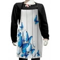 thumbnail image 1 of Butterflies Kids Apron, Blue and White Butterflies on Wooden Background Timber Wall Rustic Life, Boys Girls Apron Bib with Adjustable Ties for Cooking Baking Painting, Grey White Blue, by Ambesonne, 1 of 2