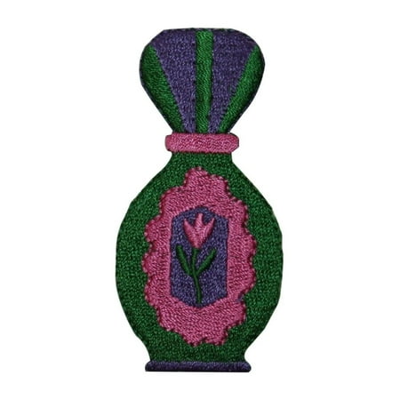 Flower Perfume Bottle - ID 7644 Green Flower Perfume Bottle Patch Make Up Embroidered Iron On Applique