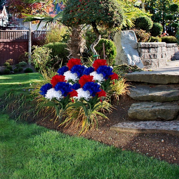 QIUXUJ-1pc Cemetery Flowers for Grave, Artificial Red Blue White Patriotic Memorial Day Flowers for Cemetery Veterans Day 4th of July Decoration Independence Day Table Centerpiece