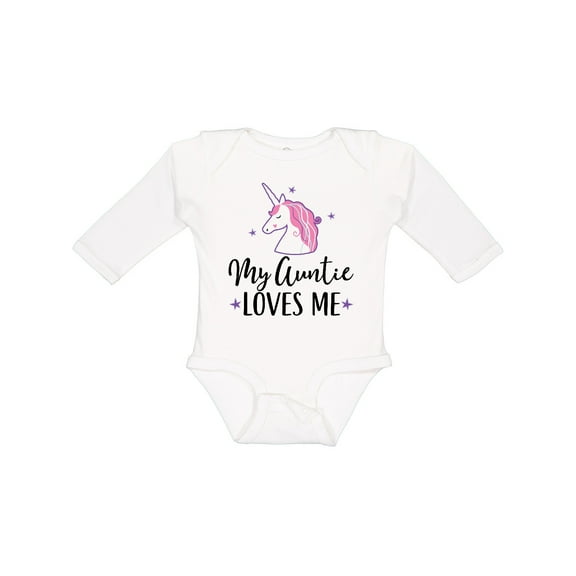 Inktastic My Auntie Loves Me Unicorn Girls Long Sleeve Baby Bodysuit