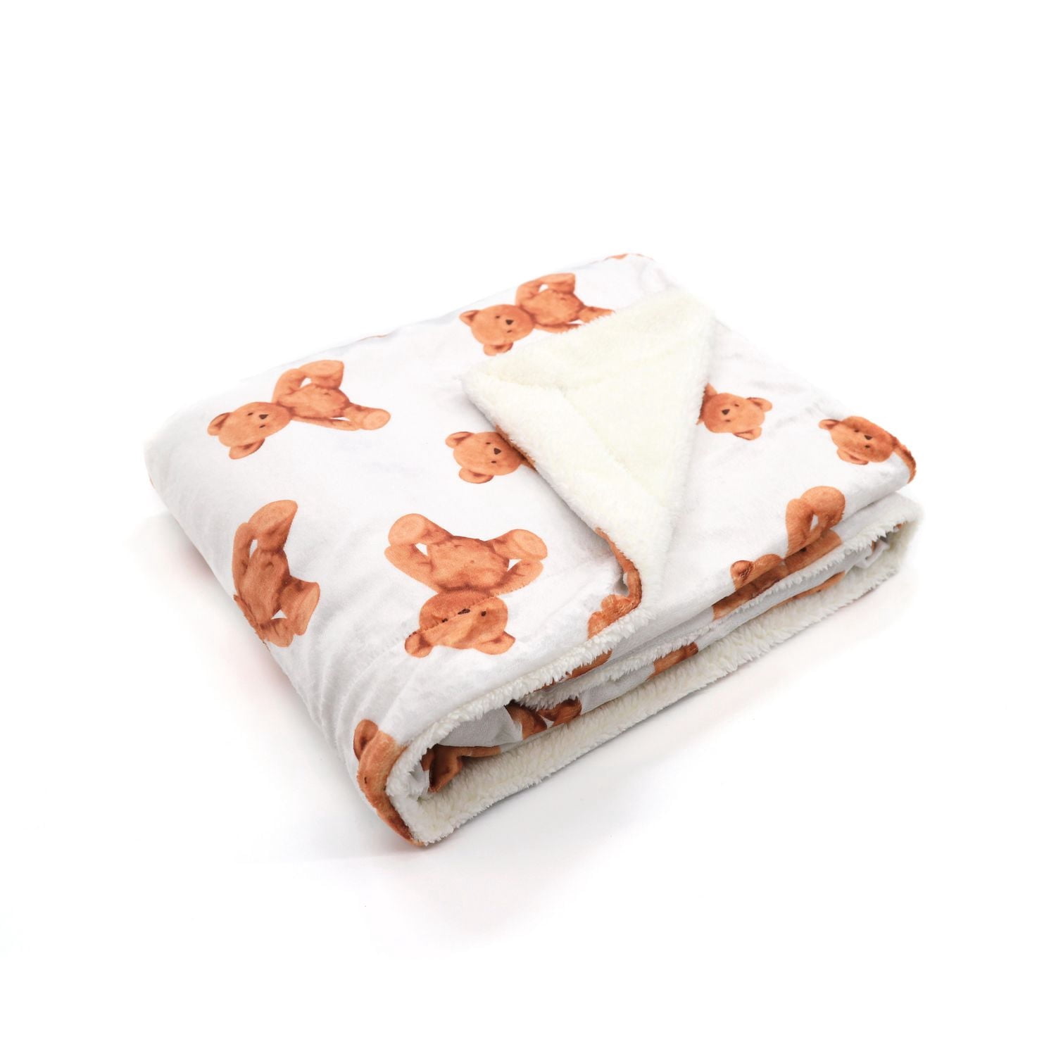 Marina Decoration Reversible Rich Printed Woven Fluffy Plush Soft Warm Flannel Fleece Children Throw Sherpa Kids Blanket, 40 x 50 Inch Brown Teddy Bear Pattern
