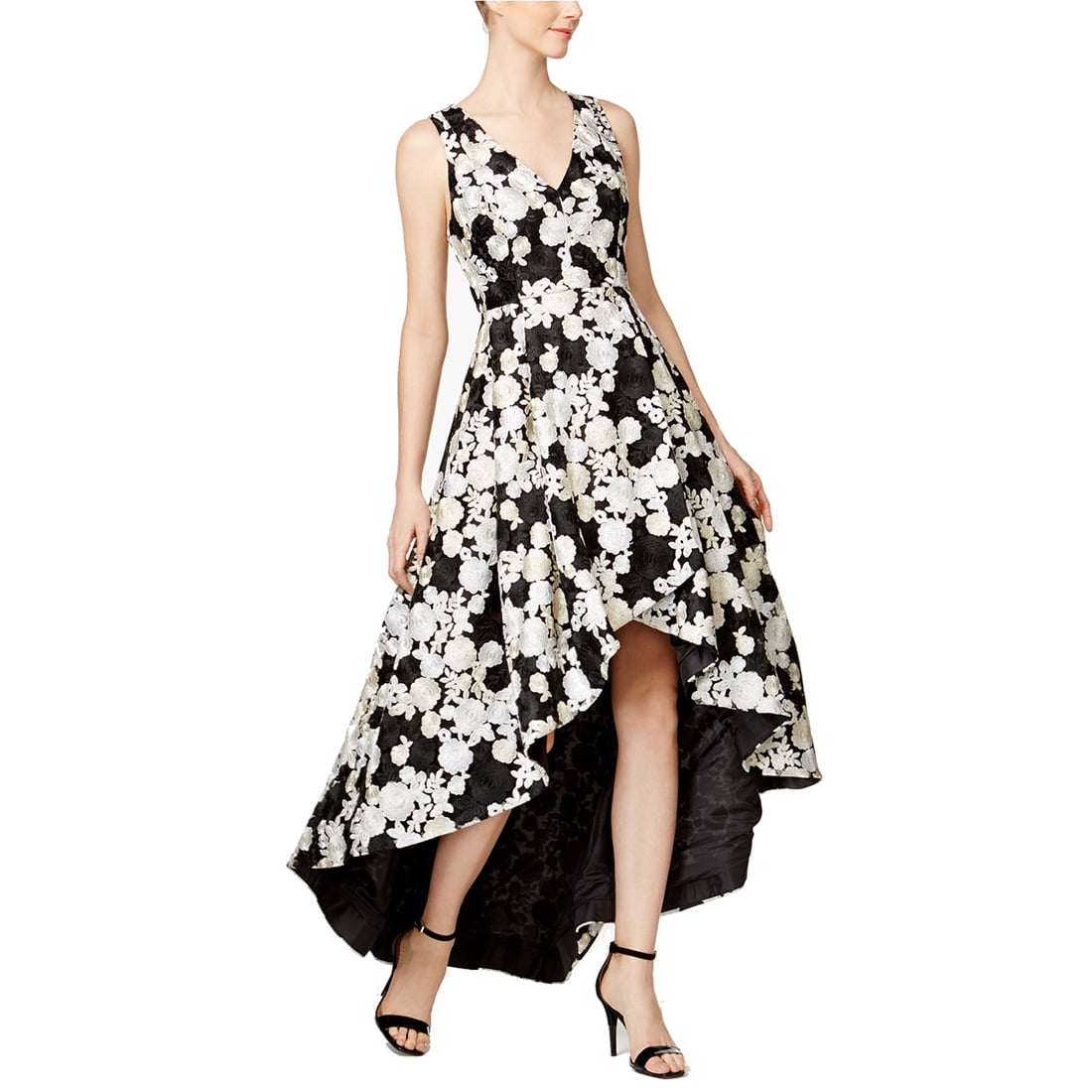 Calvin Klein Floral-Embroidered High-Low Gown, Multi, Size 8 