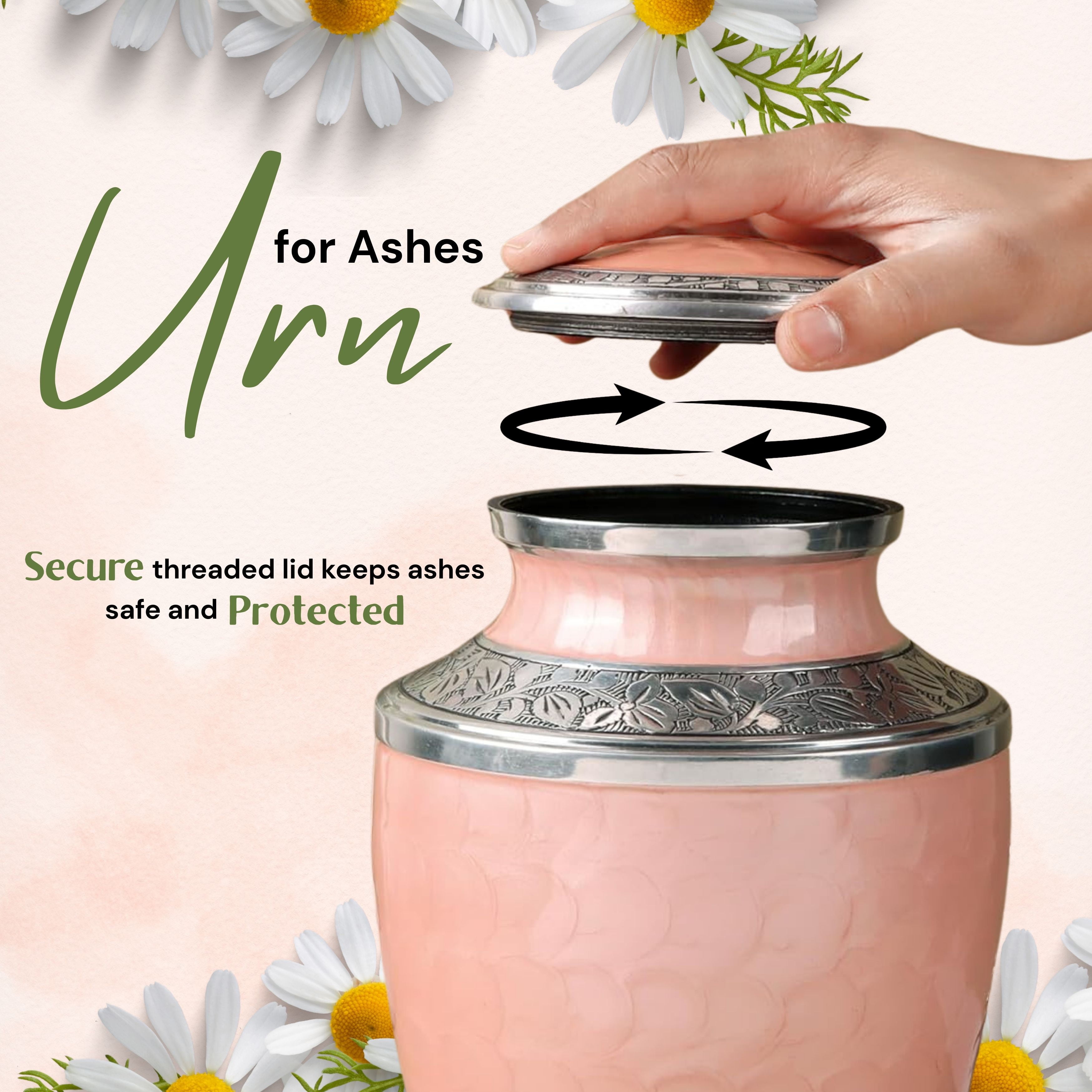 Aluminum Handcrafted Urn - Elegant Keepsake Holder for Adult Human Ashes (Powder Pink & Silver)