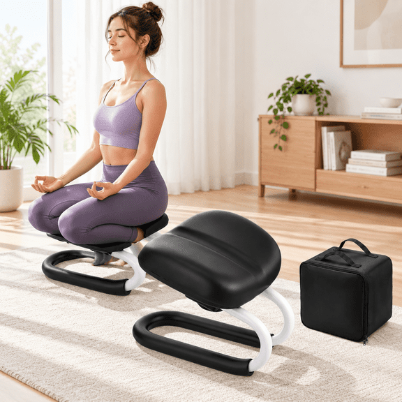 Black 3 Level Adjustable Metal Meditation Bench with Carrying Bag for Yoga and Prayer