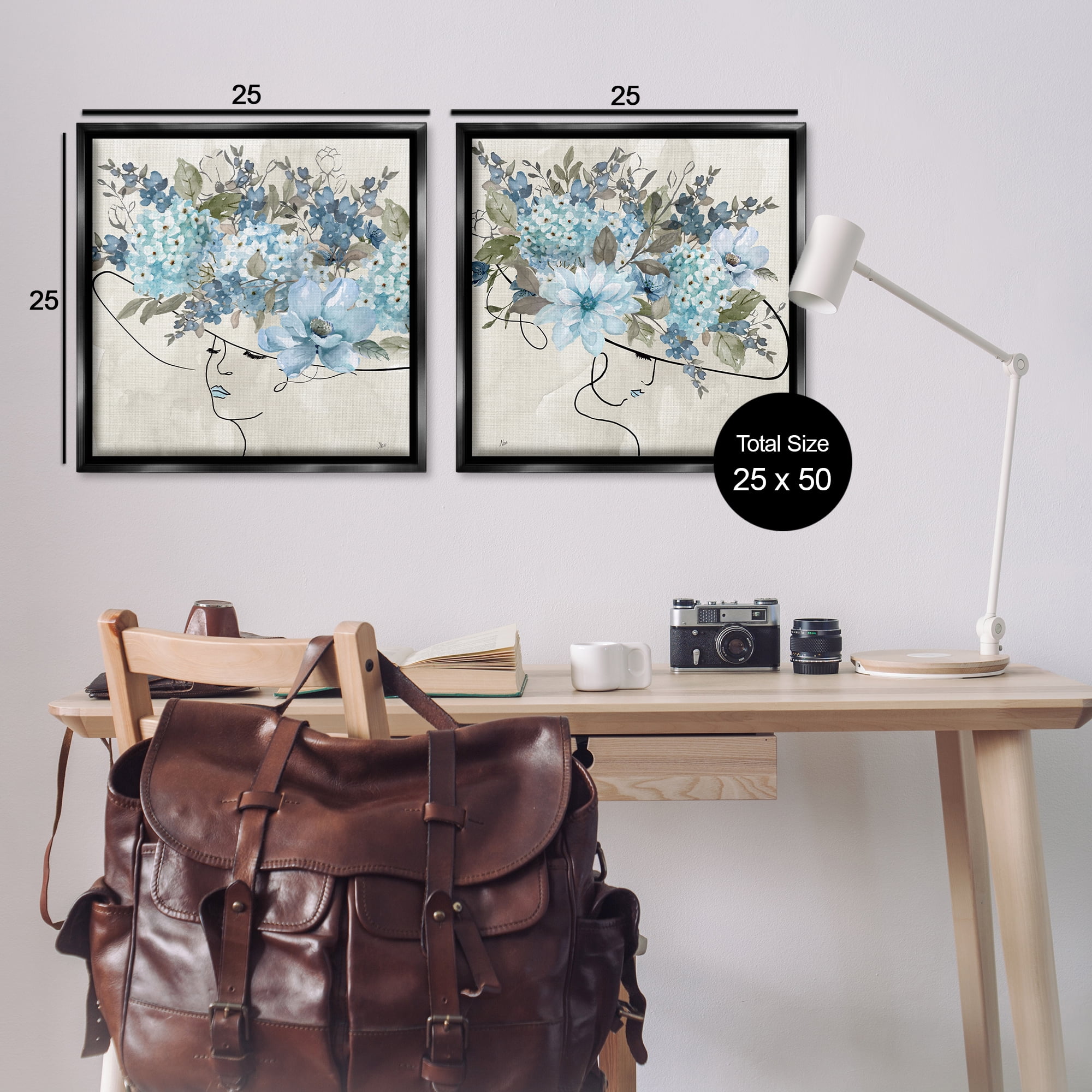 Stupell Industries Female Figure Floral Hat People Painting Black Floater Framed Canvas Art Print Wall Art, 25 x 25, Set of 2