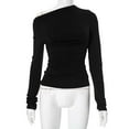 thumbnail image 2 of AKOEE Long Sleeve Crop Tops for Women Slim Fit Off Shoulder Sexy Casual Going Out Tee Ruched Solid Color Tshirts (L, Black), 2 of 6