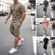 thumbnail image 2 of Conjuntos básicos de camiseta y pantalones cortos, trajes deportivos sencillos informales, chándal elegante Kpop para gimnasio elástico 5xl, ropa de lujo para hombres, parte superior holgada para homb, 2 of 5