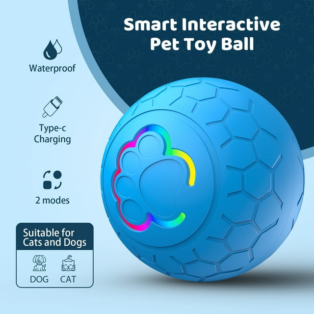 Interactive Toy Ball for Pets - Interactive Dog Toys Jolly Ball Herding Ball for Dogs - Dual Mode Design Radar Trigger Durable and Safe IP54 Waterproof Type-C Charging Port,