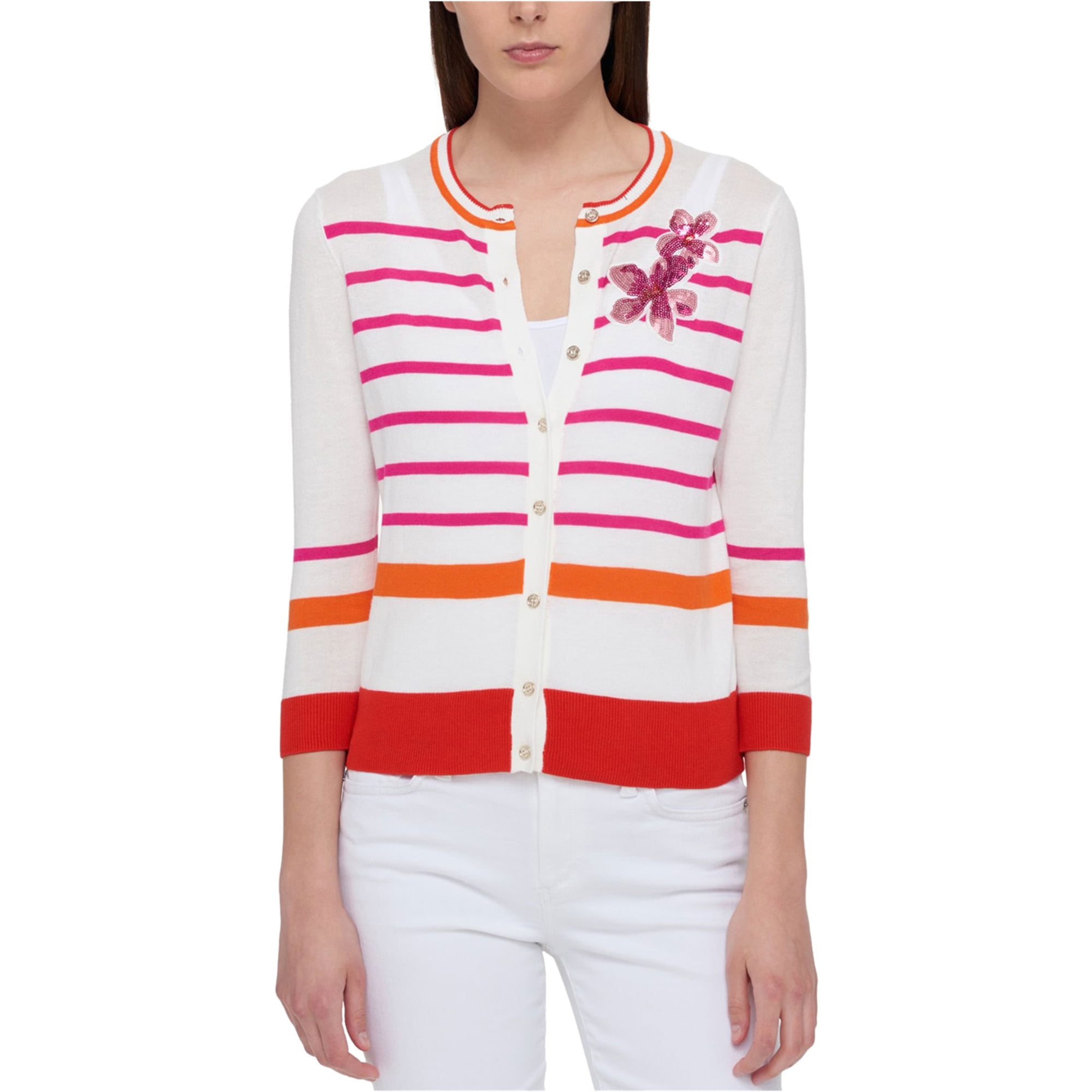 Wat verder Artistiek Tommy Hilfiger Womens Striped Embellished Cardigan Sweater, Off-White,  X-Large - Walmart.com
