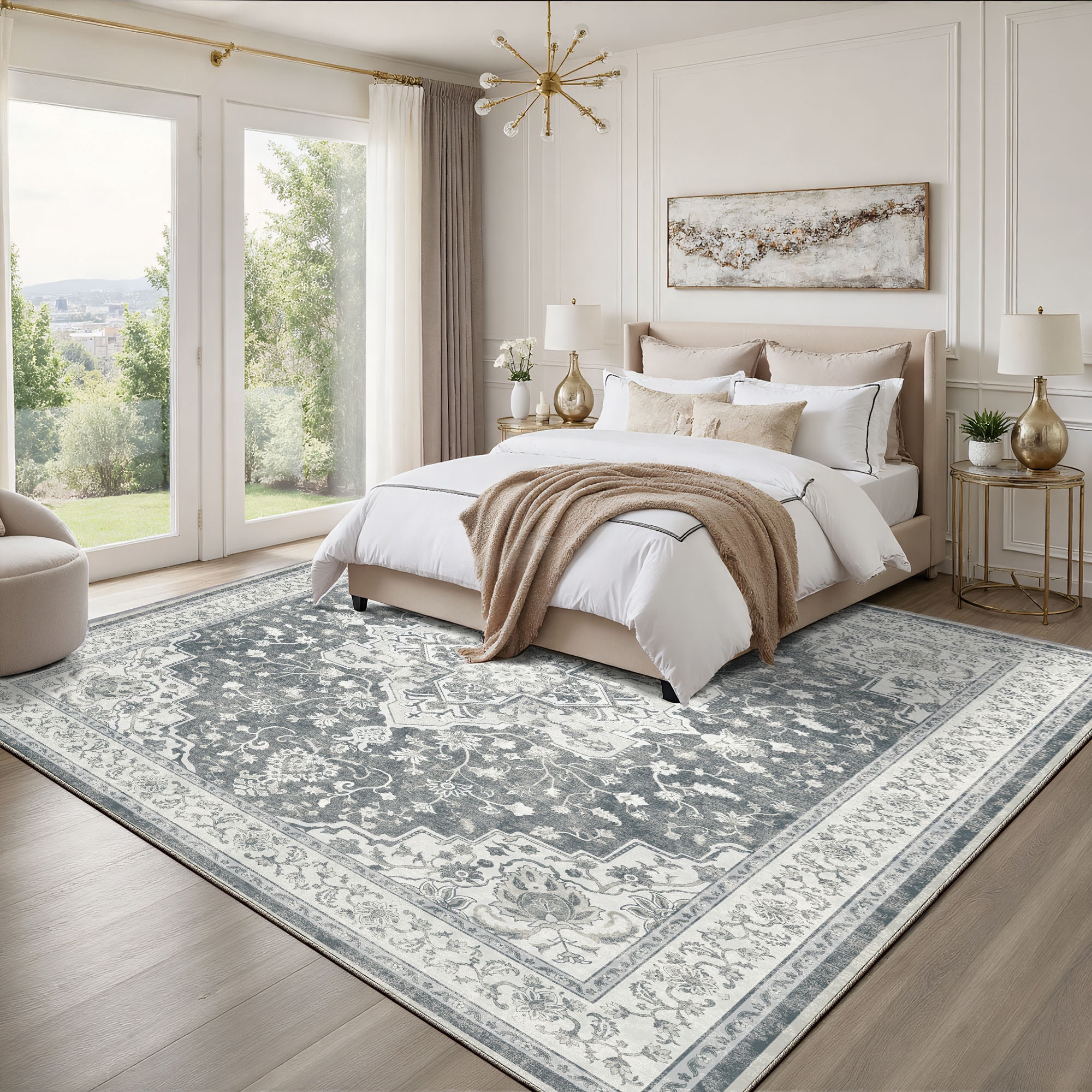 CHITOOMA 8'x10' Area Rugs for Living Room, Washable Rugs Vintage Soft Living Room Rug for Bedroom Dining Room Dorm Office with Non-Slip Backing, Stain Resistant Non-Shed Carpet
