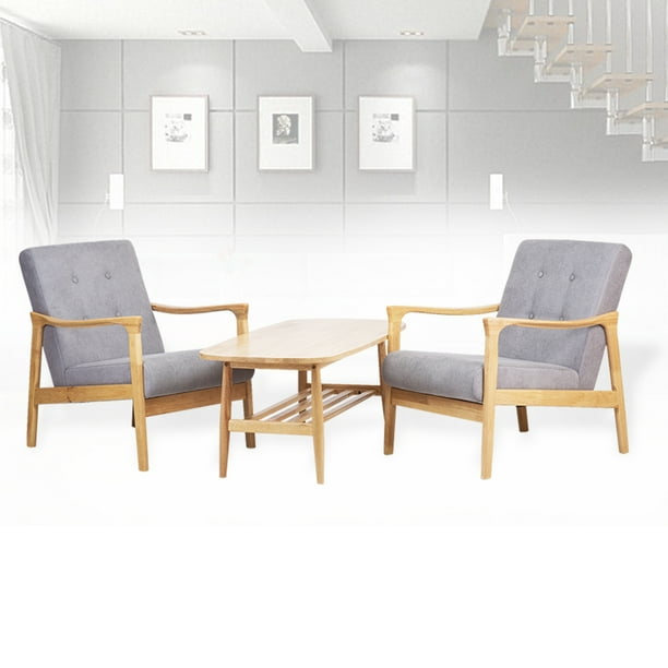 Living Room Lounge Set Of 2 Tommy Chairs And Nicky Rectangular Coffee Table Modern Solid Wood Beech Color With Light Gray Cushion Walmart Com Walmart Com