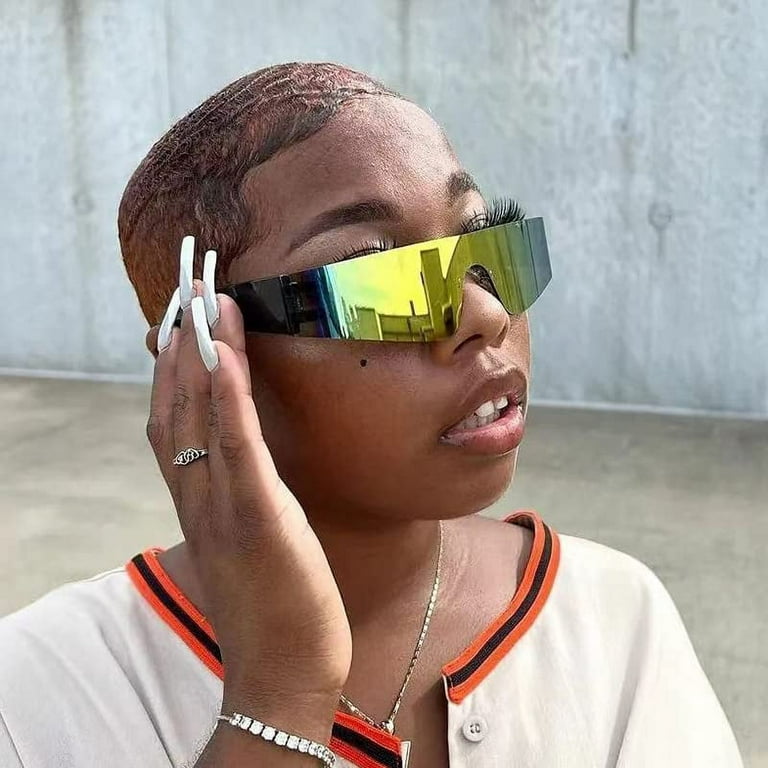 Rimless Y2K Futuristic Wrap Around Sunglasses for Women Men Cyberpunk Visor  Sun Glasses Shades Trendy Eyeglasses