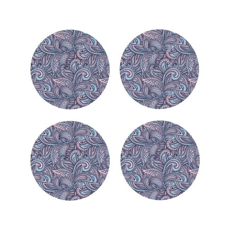 

Leather Coasters Set of 4 - Plant Paisley Lightweight Non-Slip Drink Coasters for Desk Anti-Scalding Desk Cup Coasters for Office Table Decor Round Shape