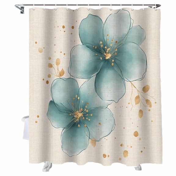 Shower Curtains Blue Flower Bath Curtain Petals Leaf Waterproof Bathroom Shower Curtain Set with Hooks Decoration 72 x 72 Inches