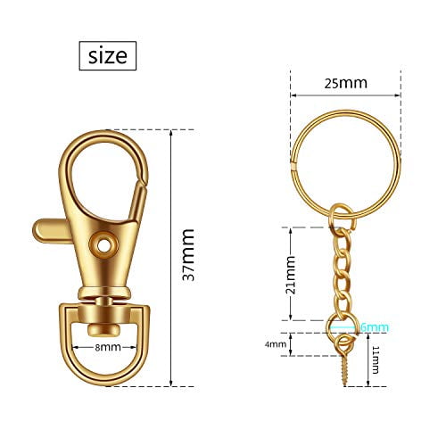 BronaGrand 50 Pieces Metal Swivel Clasps Lanyard Snap Hook Lobster Claw Clasp and Key Rings Keychain with 11mm Screw Eye Pins Small Size 