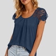 thumbnail image 5 of QUNYINEY Blue Womens T Shirts Short Sleeve Cotton Summer Shirt Crew Neck Lace Pullover Pleated Relaxed Fit Tops, 5 of 7