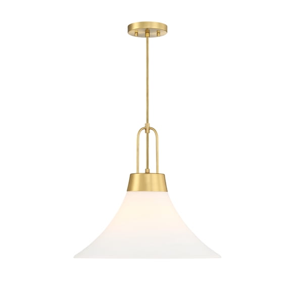 Evergreen Oasis 60 Watt 1-Light Brushed Gold Down Pendant Light with Etched Opal Glass Shade