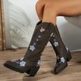 thumbnail image 3 of Fall Flower Wide Calf Cowboy Boots for Women 2025 Winter Vintage Floral Embroidered Mid Heel Cowgirl Dress Booties, 3 of 6