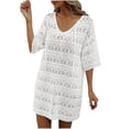 thumbnail image 1 of QIPOPIQ Robes de Plage pour Femmes Manches Courtes Couleur Unie Découpée Robe d'Été Vacances Robe de Plage Protection Solaire Blouse Offres 2023, 1 of 4