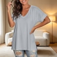 thumbnail image 5 of Xijirk Women's V-Neck Tunic T-Shirt Loose Fit Short Sleeve with Side Slits Casual Summer Top for Daily Wear,2XL, 5 of 7