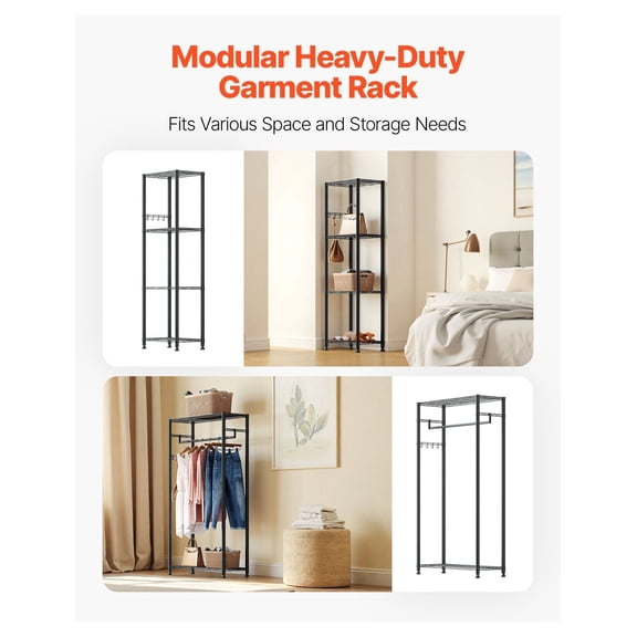 Clothes Rack Heavy Duty, Freestanding Garment Rack, 800lbs Capacity, Steel Frame, Adjustable Shelves & Rods for Bedroom, Closet, Store