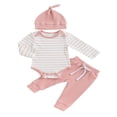 thumbnail image 1 of Baby Clothes Set  Romper with Long Sleeve Striped Pants and Hat, 1 of 9