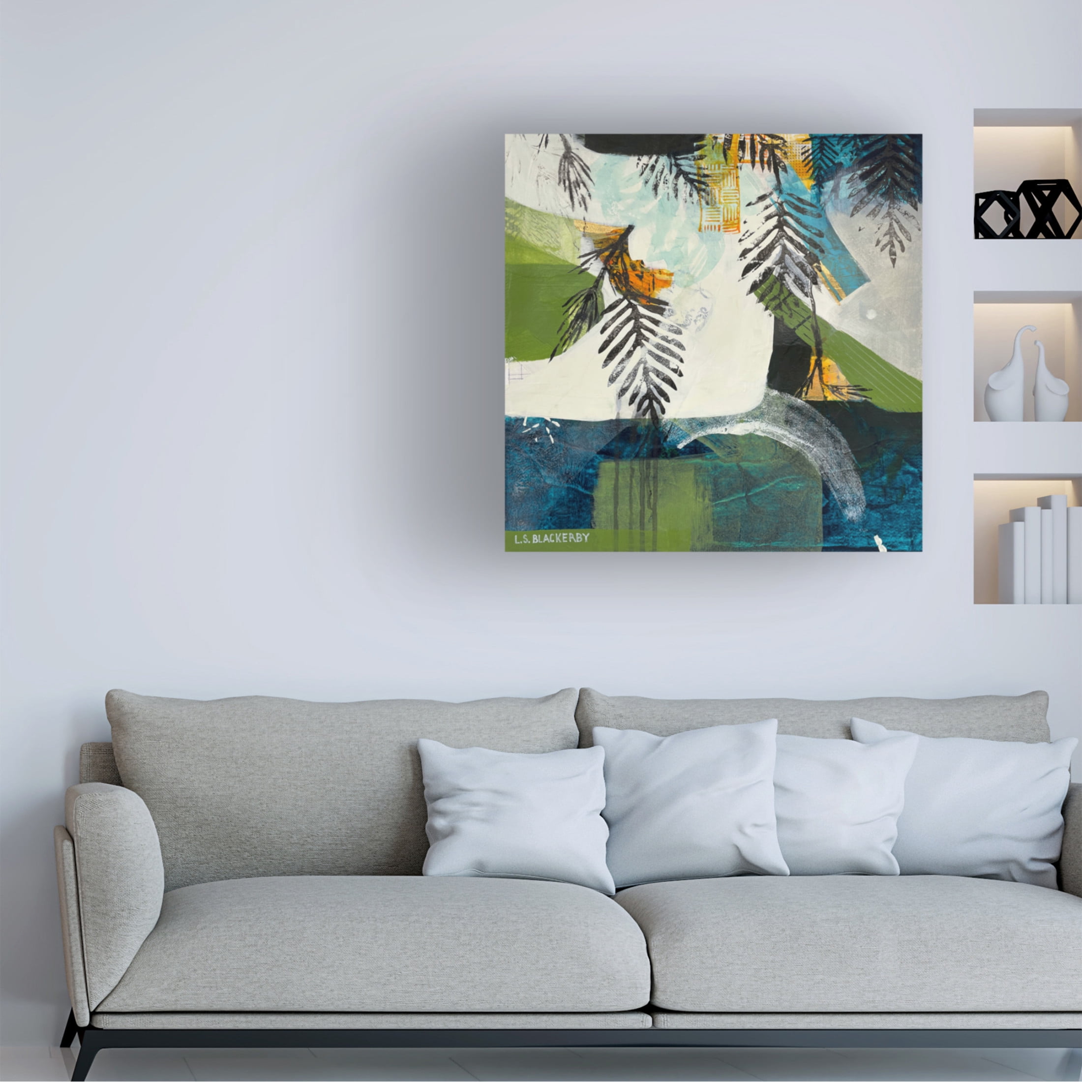 Canvas Wall Art - Linda S. Blackerby 'Woodlands Mountain Lake 4' Wall Art for Living Room, Bedroom, or Office Décor by Trademark Fine Art - 14 x 14 Inches