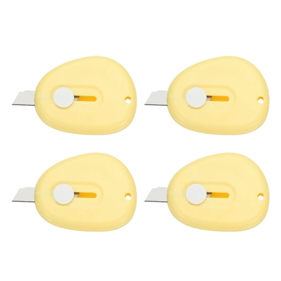 Uxcell 4 Pcs Mini Box Cutters Retractable, Small Utility Knife Portable Letter Opener Blade with Keychain, Yellow