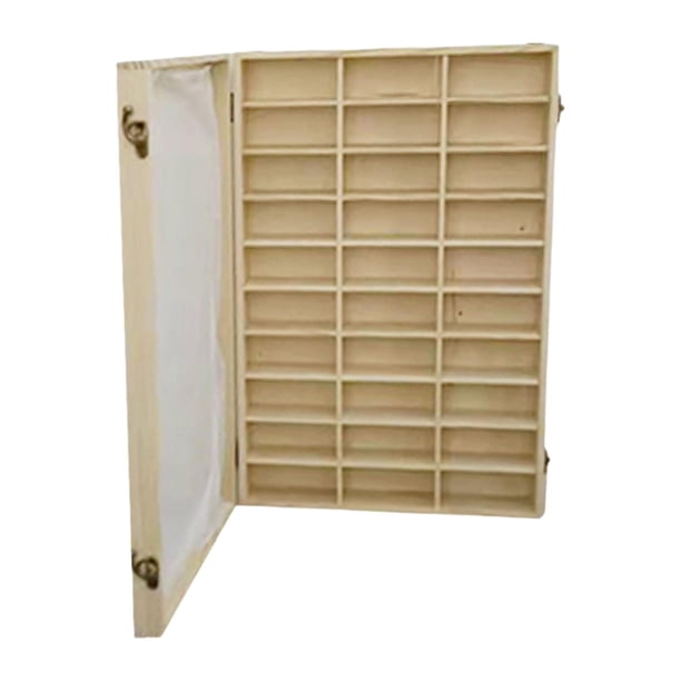 Caja de almacenamiento de exhibición de madera, vitrina de madera para sombra, 30 compartimentos, vitrina montada en la pared para muñecas, juguetes