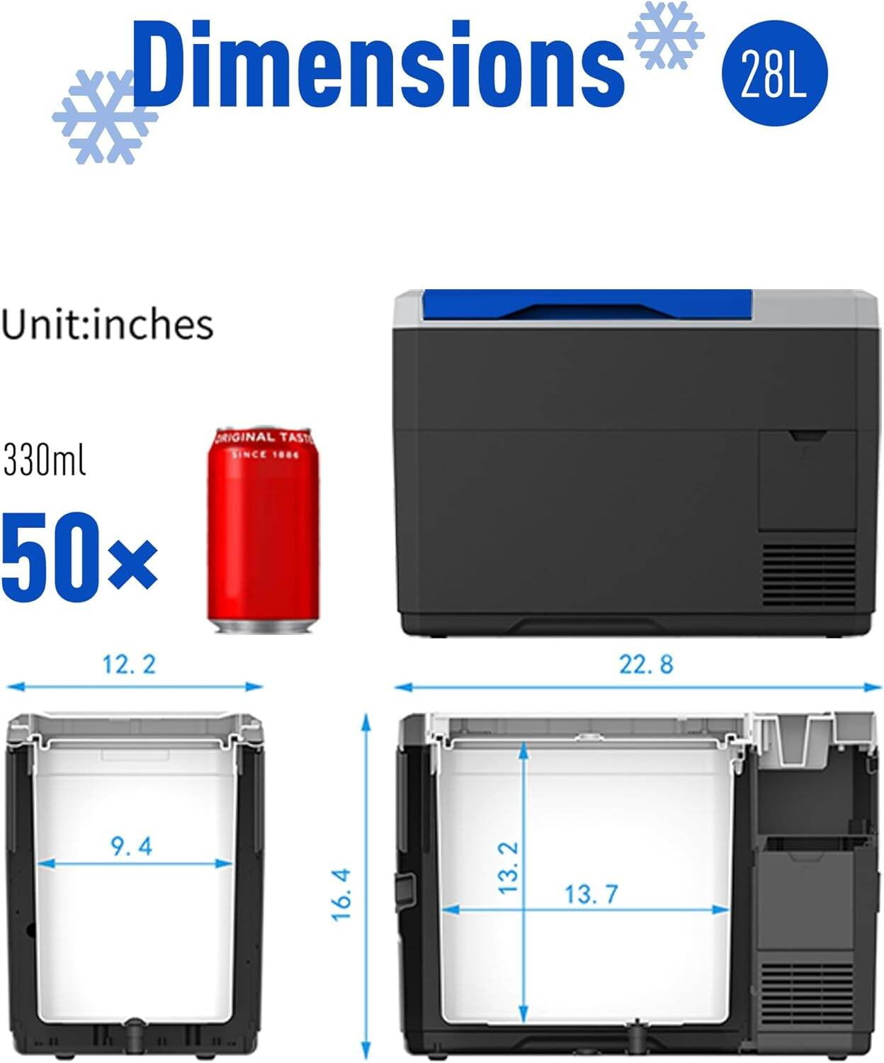 , V28 Portable Refrigerator, 29Qt Car Freezer with APP Control,12V,45W Low Noice Cooler for RV, Boat, White ,Plastic ,