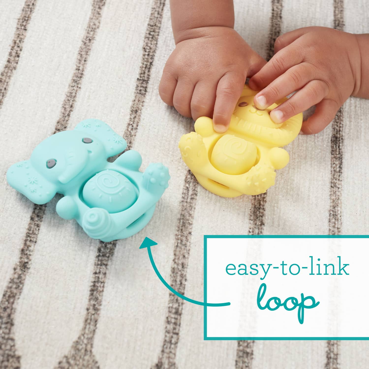 Infantino Teethimal Pop Pals Teether Toy, for Babies 6-12 Months, Multicolor Elephant & Lion