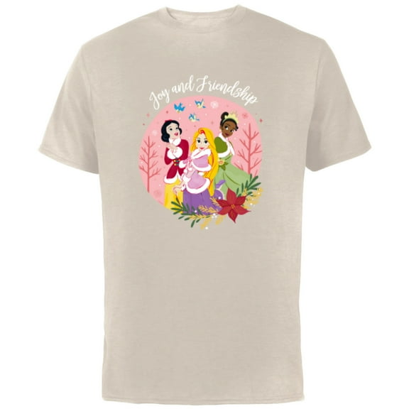 Disney Princess Tiana Rapunzel Snow White Joy and Friendship - Short Sleeve Cotton T-Shirt for Adults - Customized-Natural