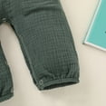 thumbnail image 6 of LIIPEE Boys Girls Onesie Cotton Linen Solid Color Long Sleeve Round Neck Button Jumpsuit With Pockets Comfort Party One-Pieces,Green,6-9 Months, 6 of 9