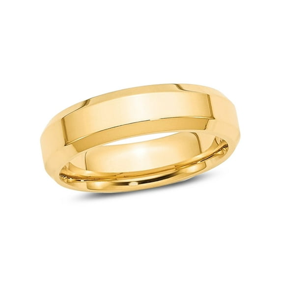 Gem & Harmony Mens 14K Yellow Gold 6mm Wedding Band Ring with Bevel Edge for Men