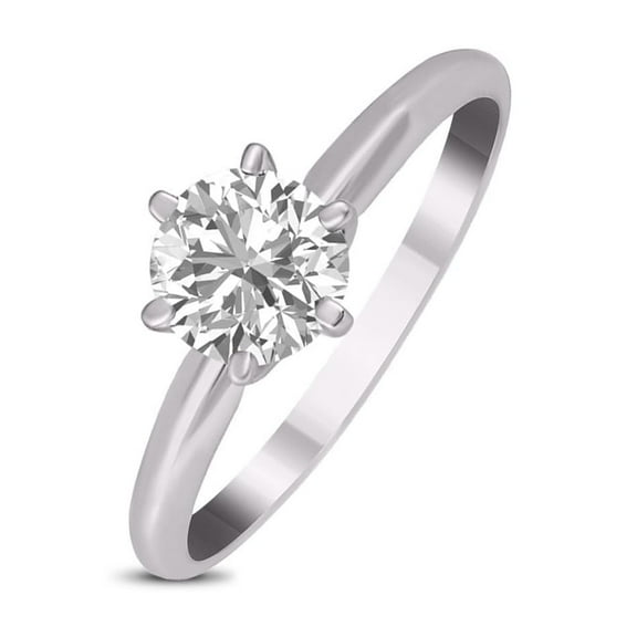 TimeLe$$ Classics Women's 0.50 Carat Round Cut Natural Diamond Solitaire Engagement Ring in 14K White Gold 6 Prong (Ring Size: 4.5)