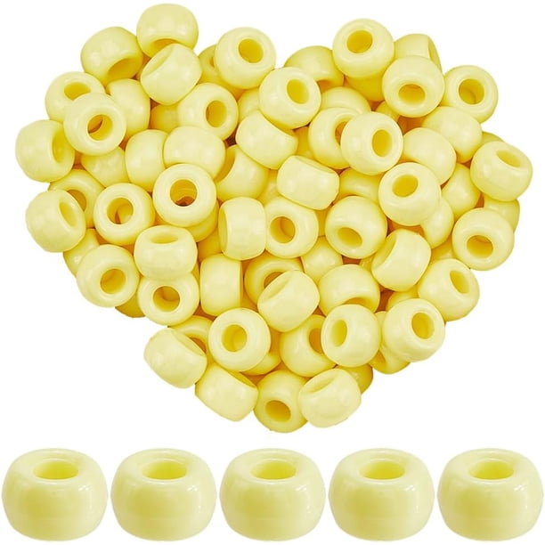 Caja de 800 minicuentas de poni amarillas sueltas, redondas, de plástico acrílico, de 9 x 6 mm, opacas, lisas, con agujero grande, espaciadores Kandi.