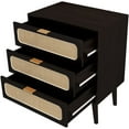 thumbnail image 4 of RARZOE Rattan Nightstand Dresser Chest of 3 Drawers, Wood Storage Dresser Cabinet Organizer Unit for Bedroom Living Room Closet Office(Black), 4 of 7