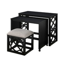Syna 3 Piece Nesting Desk and Stool Set- Black Wood- Gray Polyester