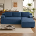 thumbnail image 6 of 96" L-Shaped Sectional Sofa, Oversized Modular Corduroy Couch with Chaise Lounge & 2 Throw Pillows, No Assembly Convertible Corner Sofa for Living Room Apartment,Blue, 6 of 9