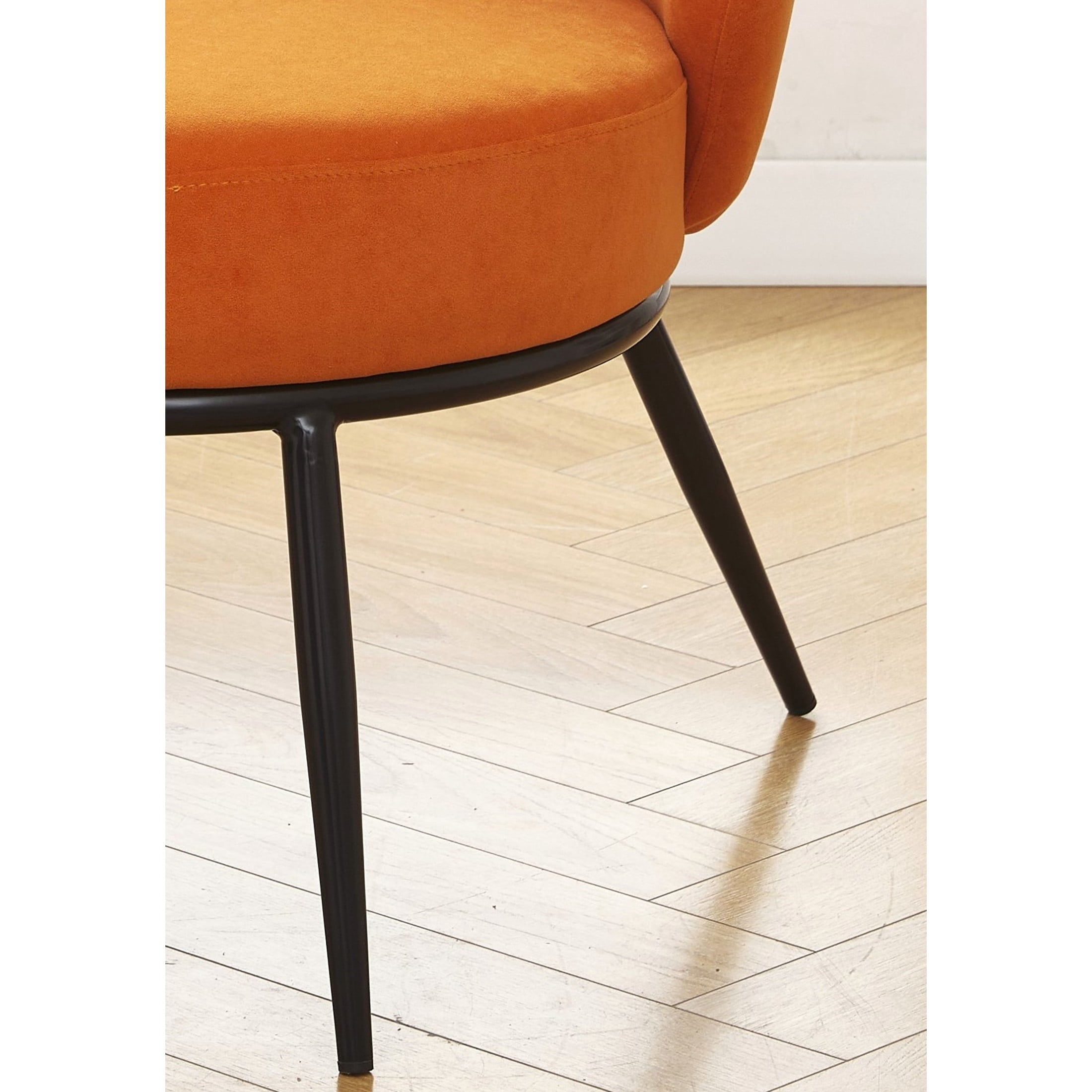 GDF Studio 27.36" Mid-Century Modern Round Accent Chair with Velvet Upholstery, Black Metal Legs, Orange